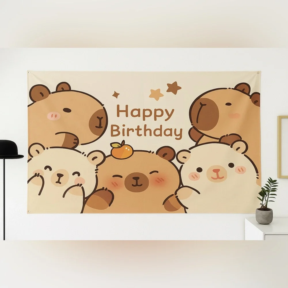 Cute Capybaras Happy Birthday Backdrop Banner 40x60 in Party Decoration